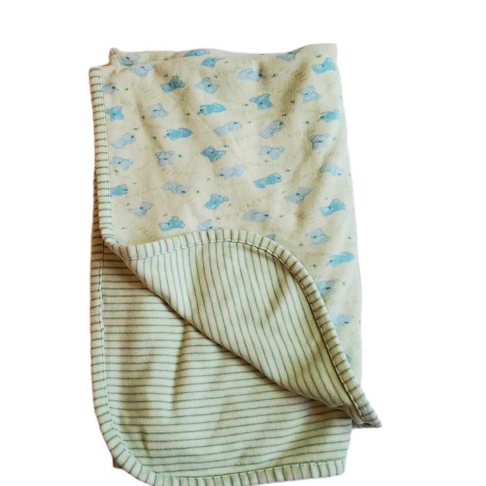 Vibtage Carters Green Blue Baby Blanket Bear Stripes‎